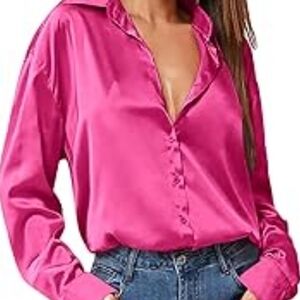 NWT HOTOUCH  Pink Satin Women's Button Up Blouse    Size XL